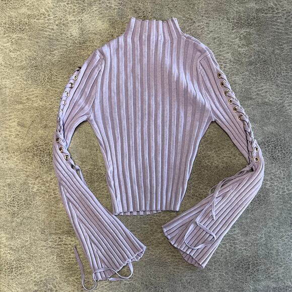 Fashion Nova Ribbed Flare Lace Up Long Sleeve - Picture 1 of 6